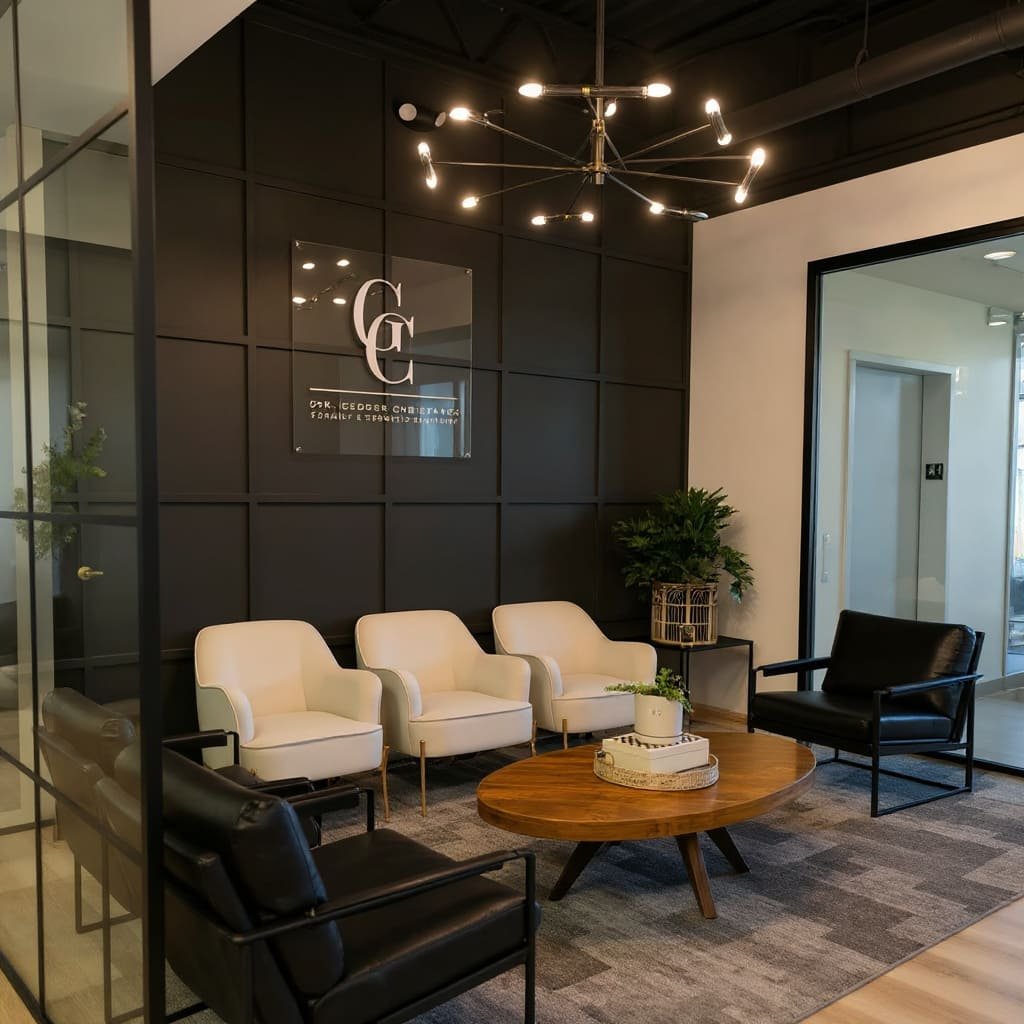 Matte Black Grid Panel Office Entrance Wall with Acrylic Logo Sign