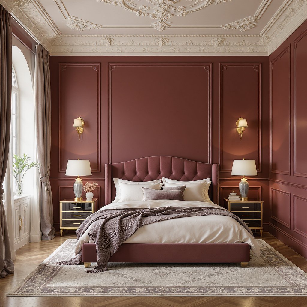 Merlot Burgundy and Bone Ivory Bedroom Color Combination