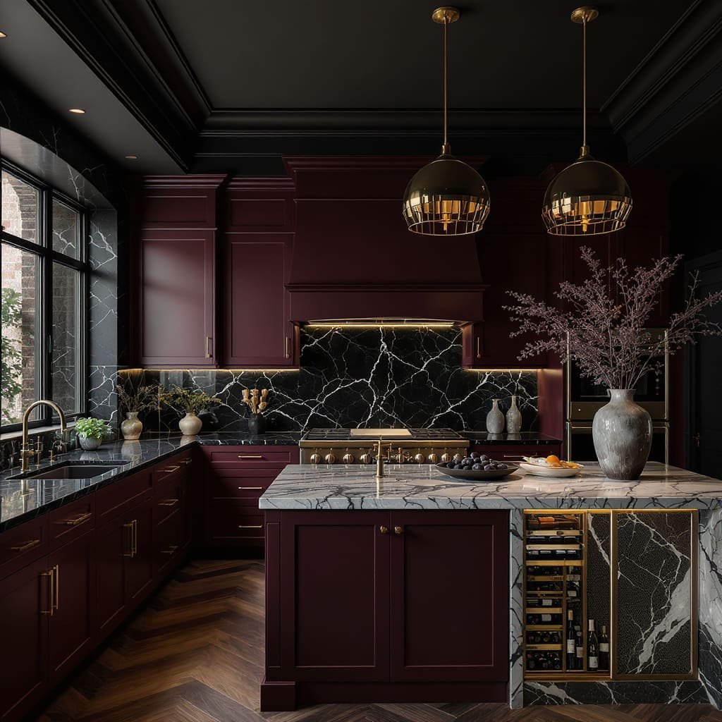 Midnight Merlot Marble Kitchen
