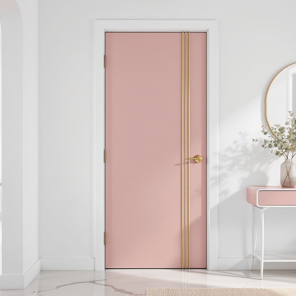 Minimal Blush Door with Gold Pinstripe Trim
