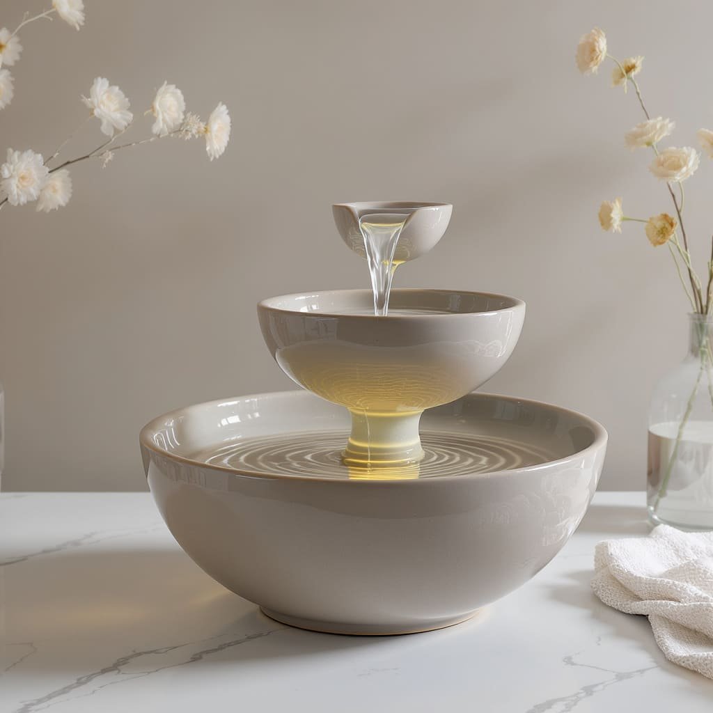Minimal Ceramic Ripple Bowl Tabletop Fountain