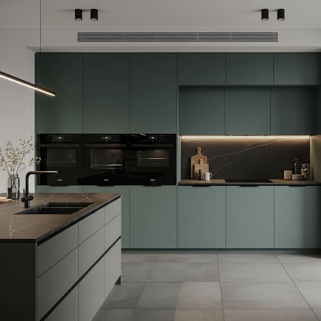Modern Dark Green Kitchen Cabinets with Matte Finish