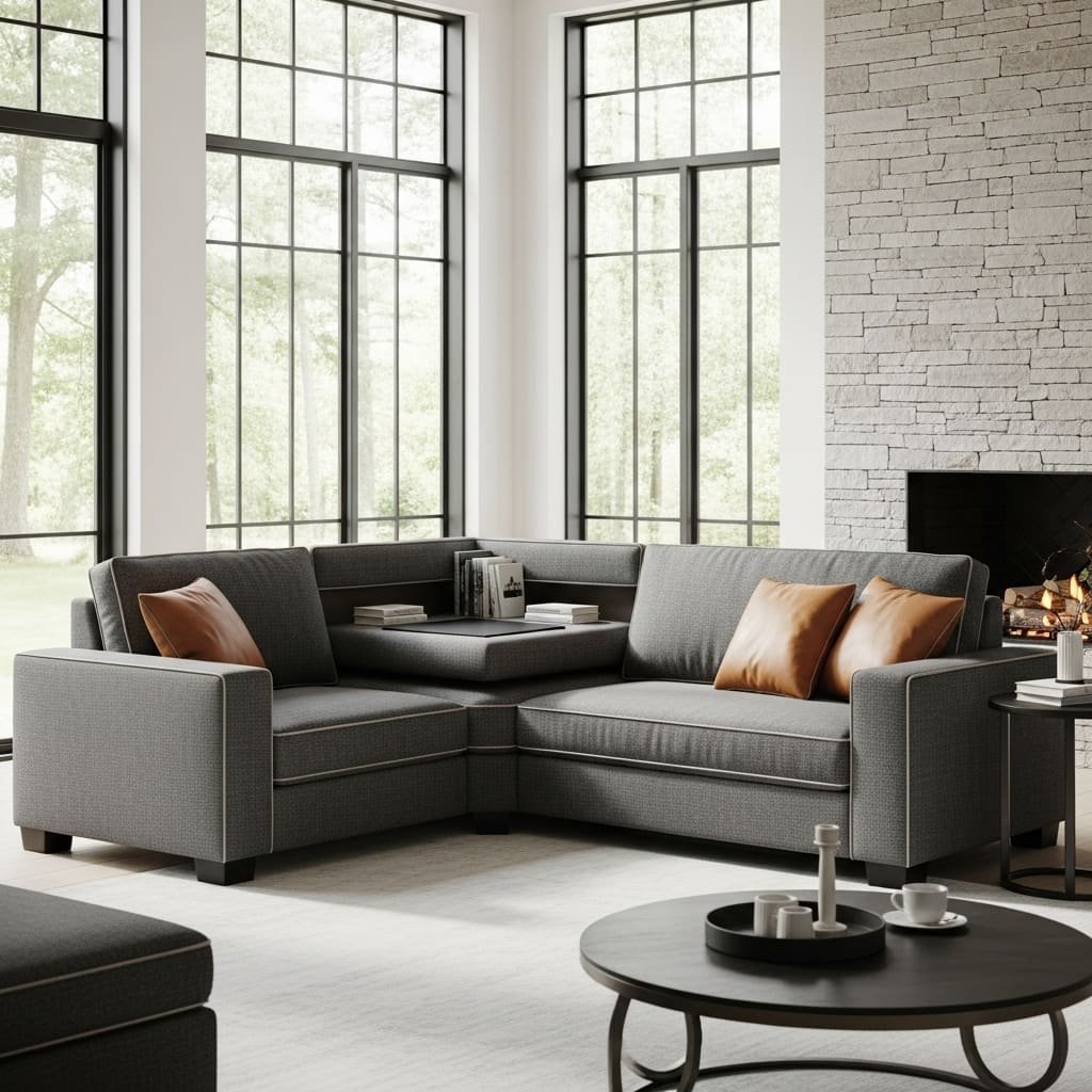 Modern Grey L Shape Sectional Sofa