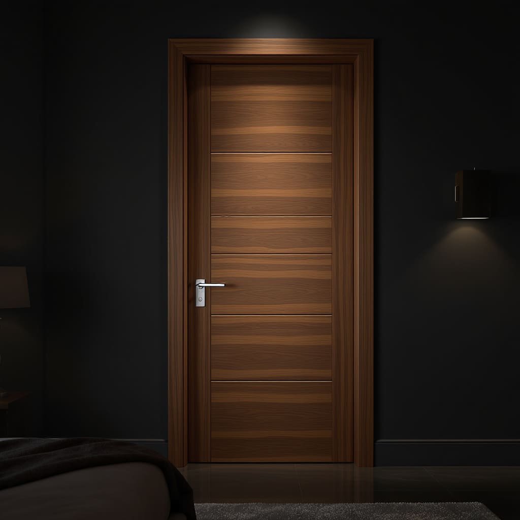 Modern Walnut Horizontal Panel Bedroom Door