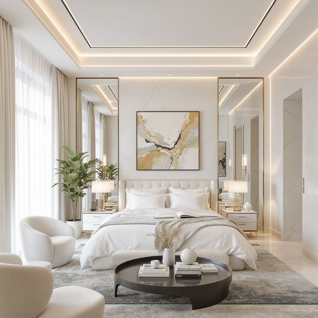 Modern White and Gold Luxe Bedroom