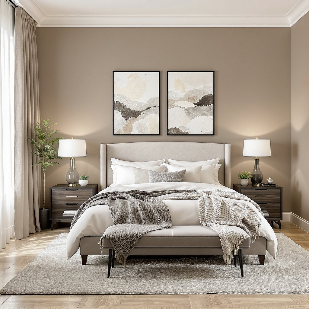 Mushroom Taupe and Crisp Ivory Bedroom Color Combination
