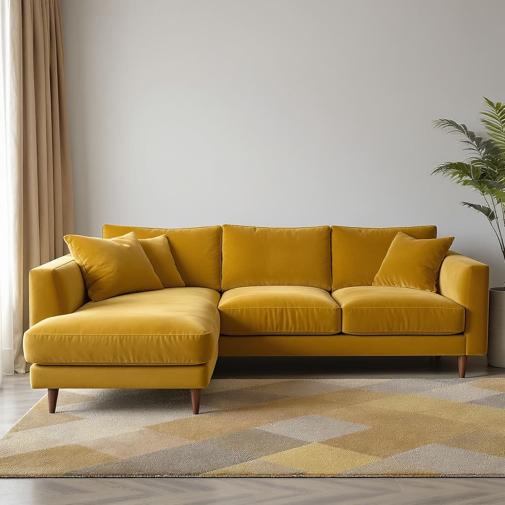 Mustard Yellow L Shape Sofa with Chaise