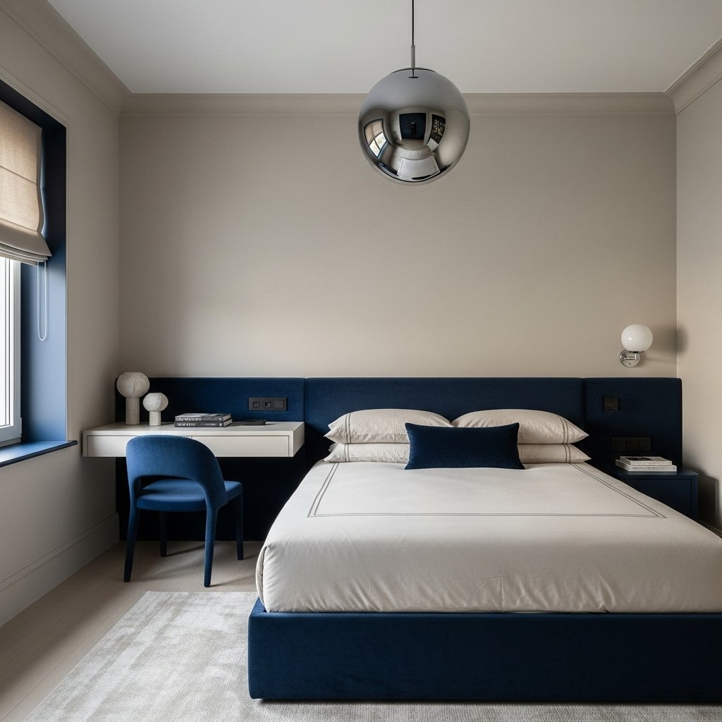 Navy Blue and Warm Beige Bedroom Color Combination