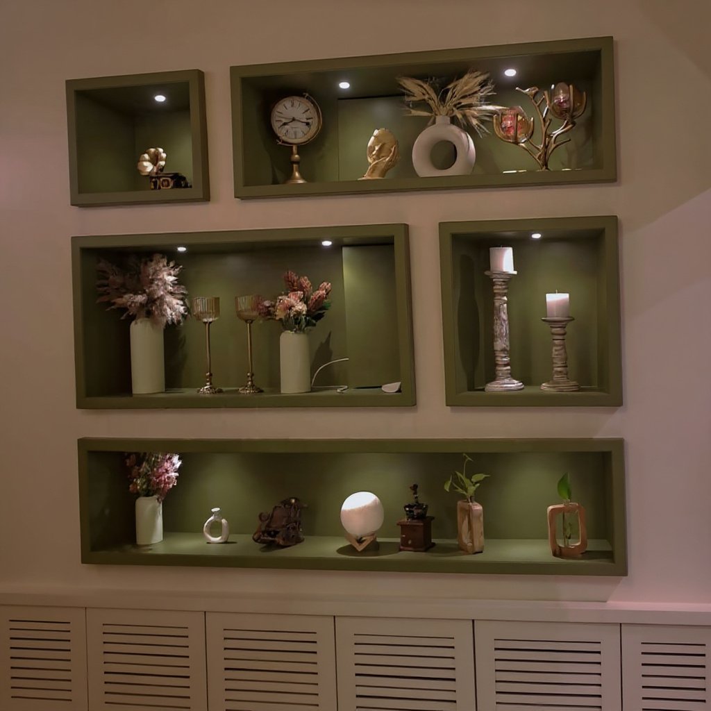 Olive Green Recessed Box Wall Showcase