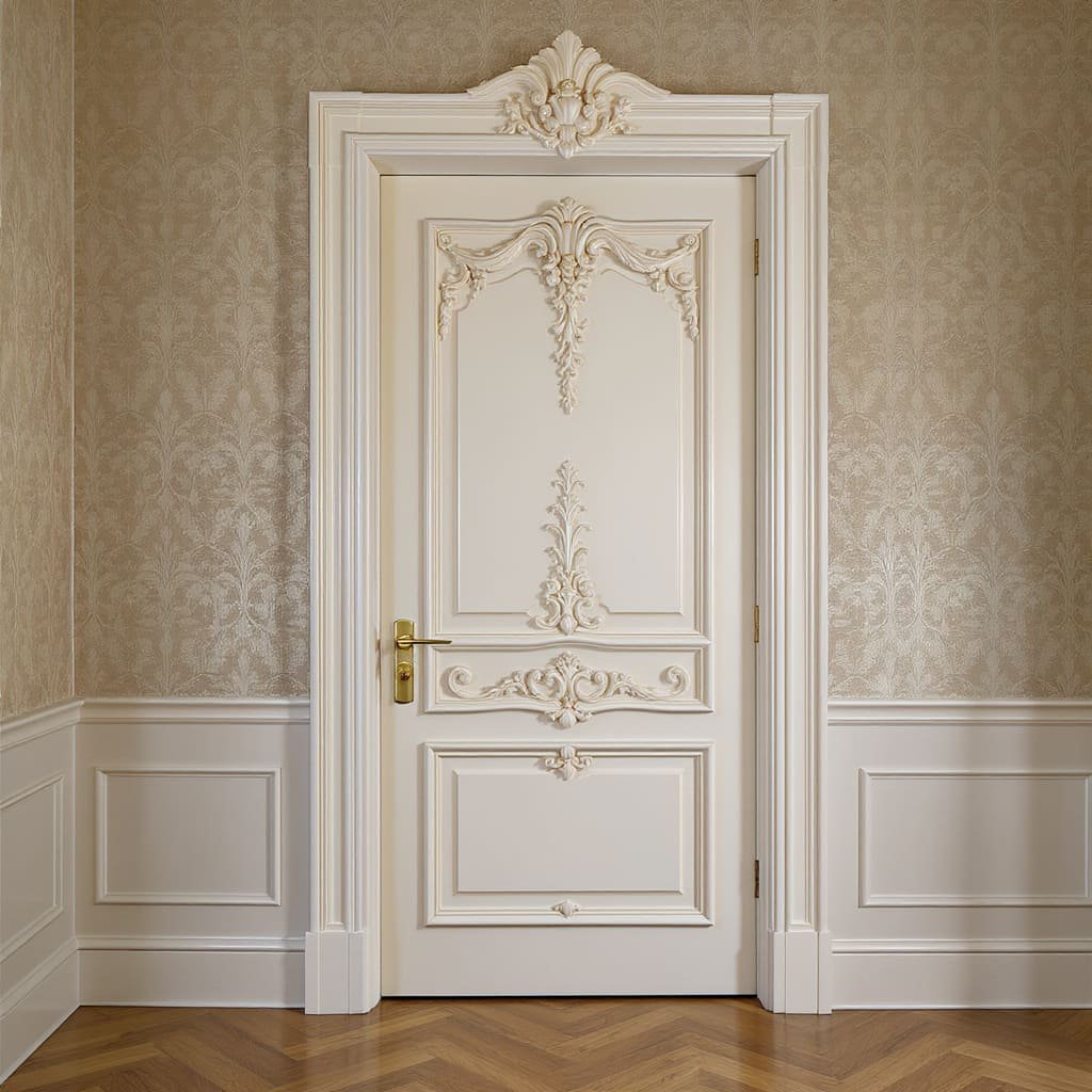 Opulent French Carved Bedroom Door in Ivory