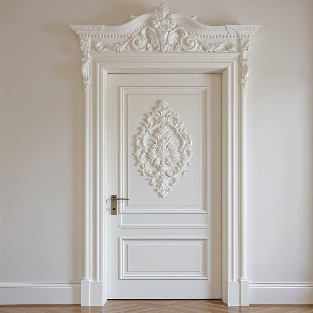 Ornate White Carved Bedroom Door