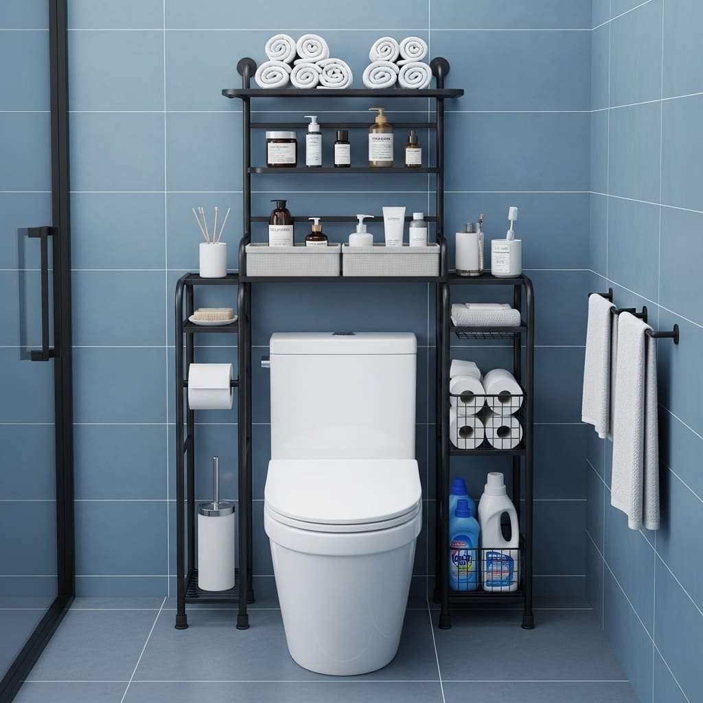Over Toilet Organizer Rack With Side Baskets