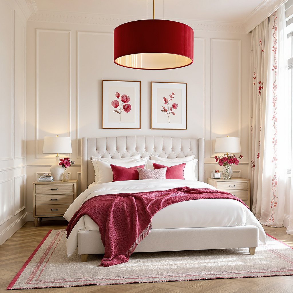 Oyster Ivory and Pomegranate Red Bedroom Color Combination