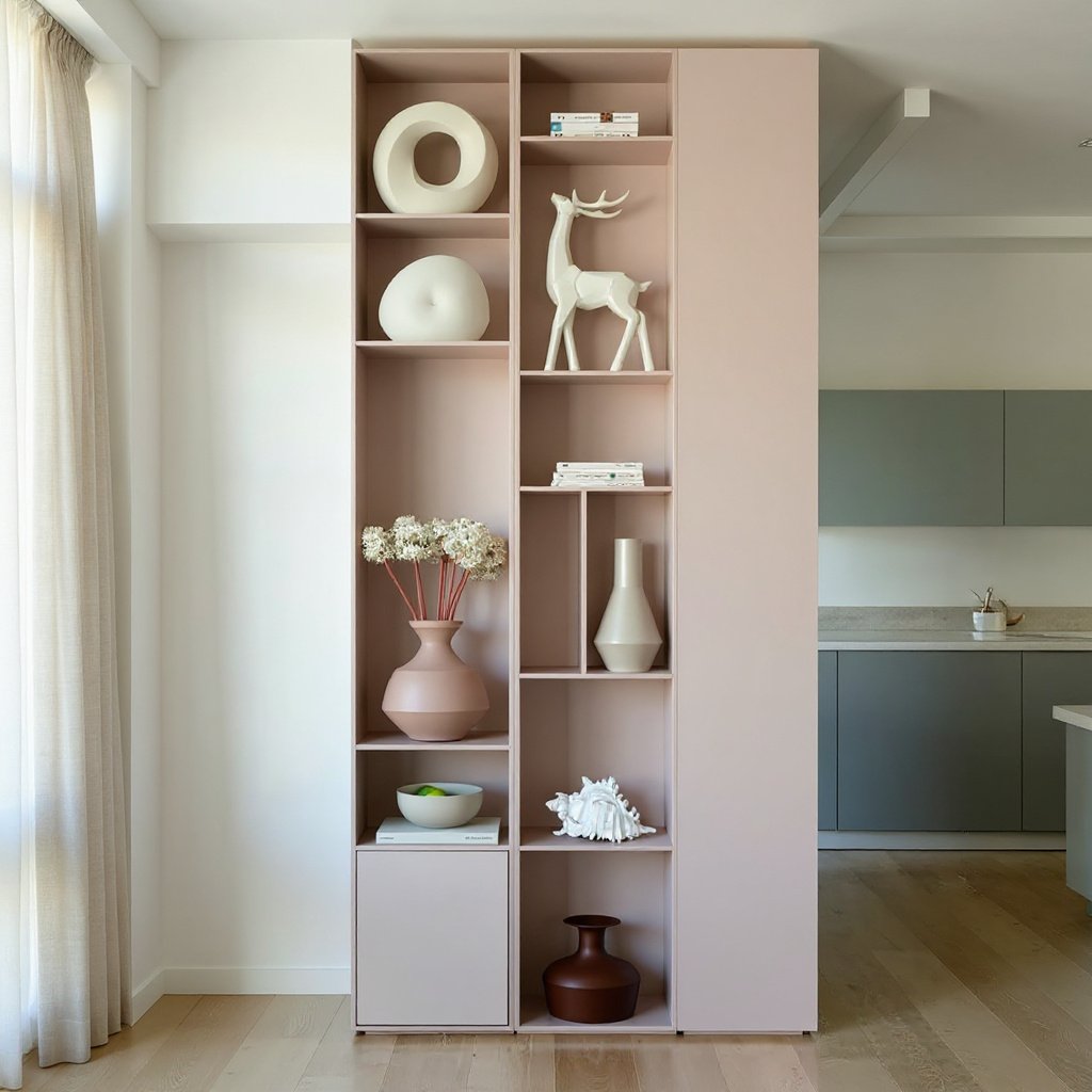 Pastel Blush Tall Wall Showcase Unit
