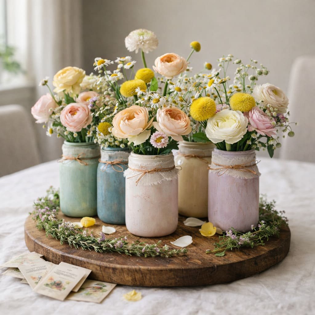 Pastel Mason Jar Flower Cluster Centrepiece