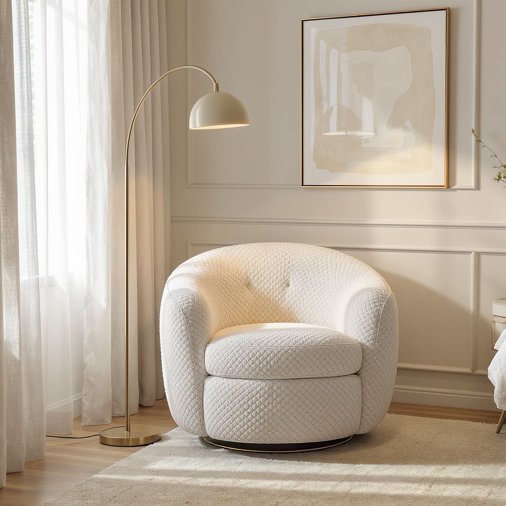 Quilted Bouclé Swivel Bedroom Chair