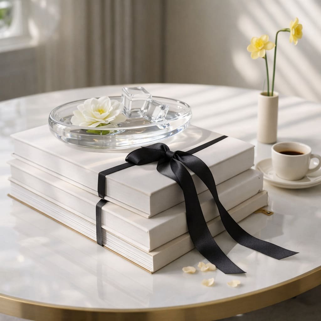 Ribboned Book Stack Glass Tray Centrepiece