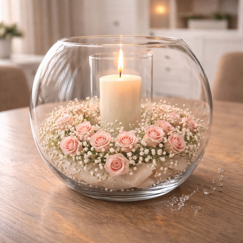 Rose Bowl Candle Centrepiece