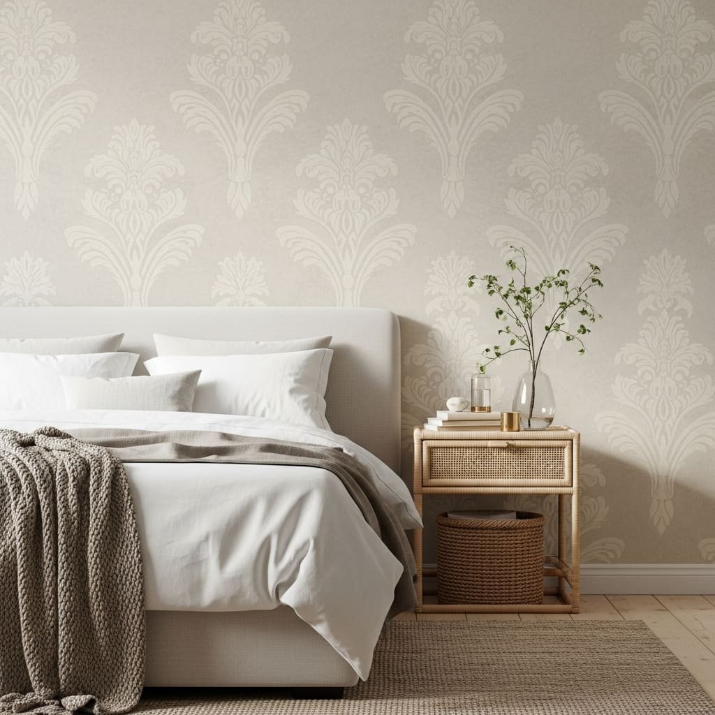 Sand Damask Soft Bedroom Wallpaper