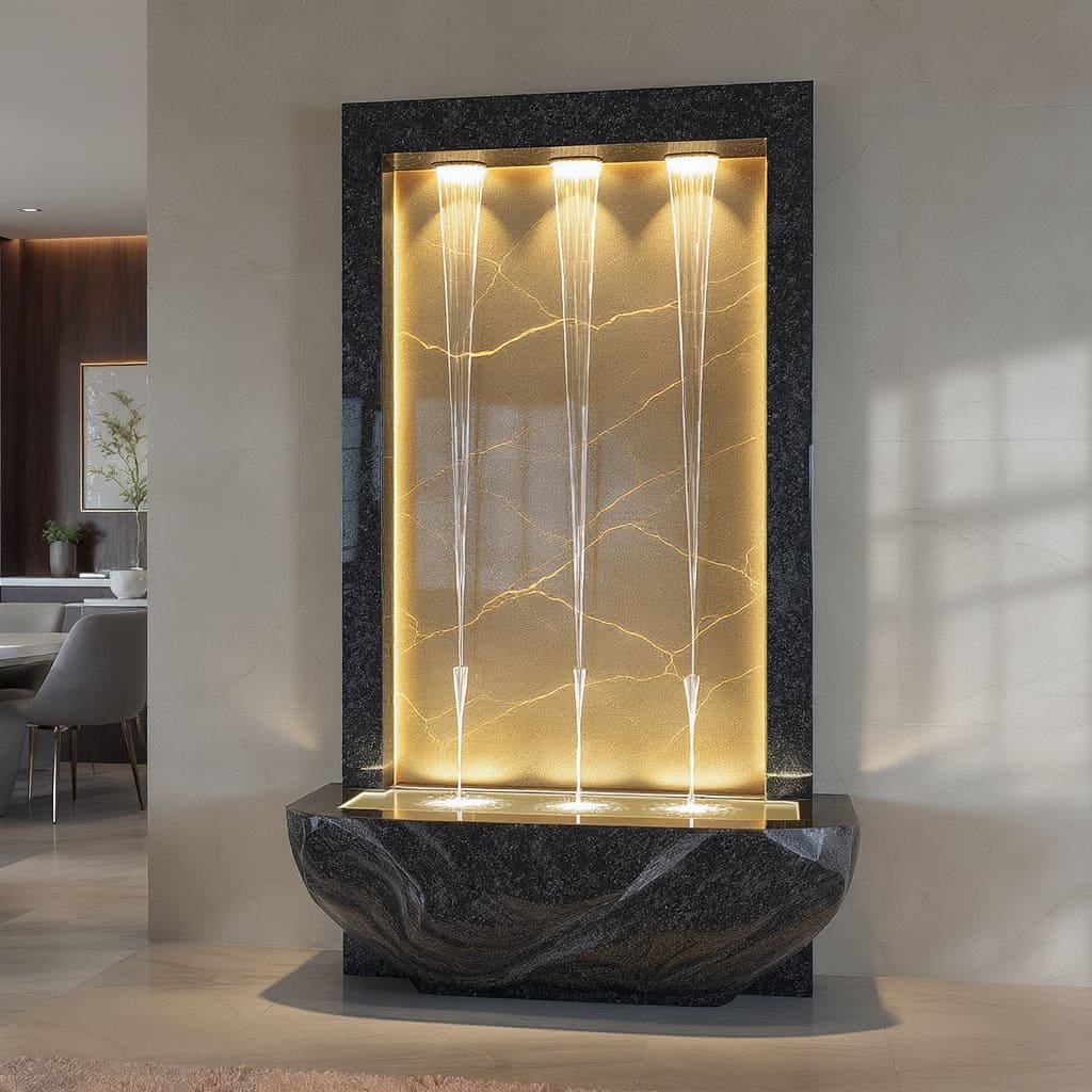 Sculpted Stone Triple Stream Wall Fountain