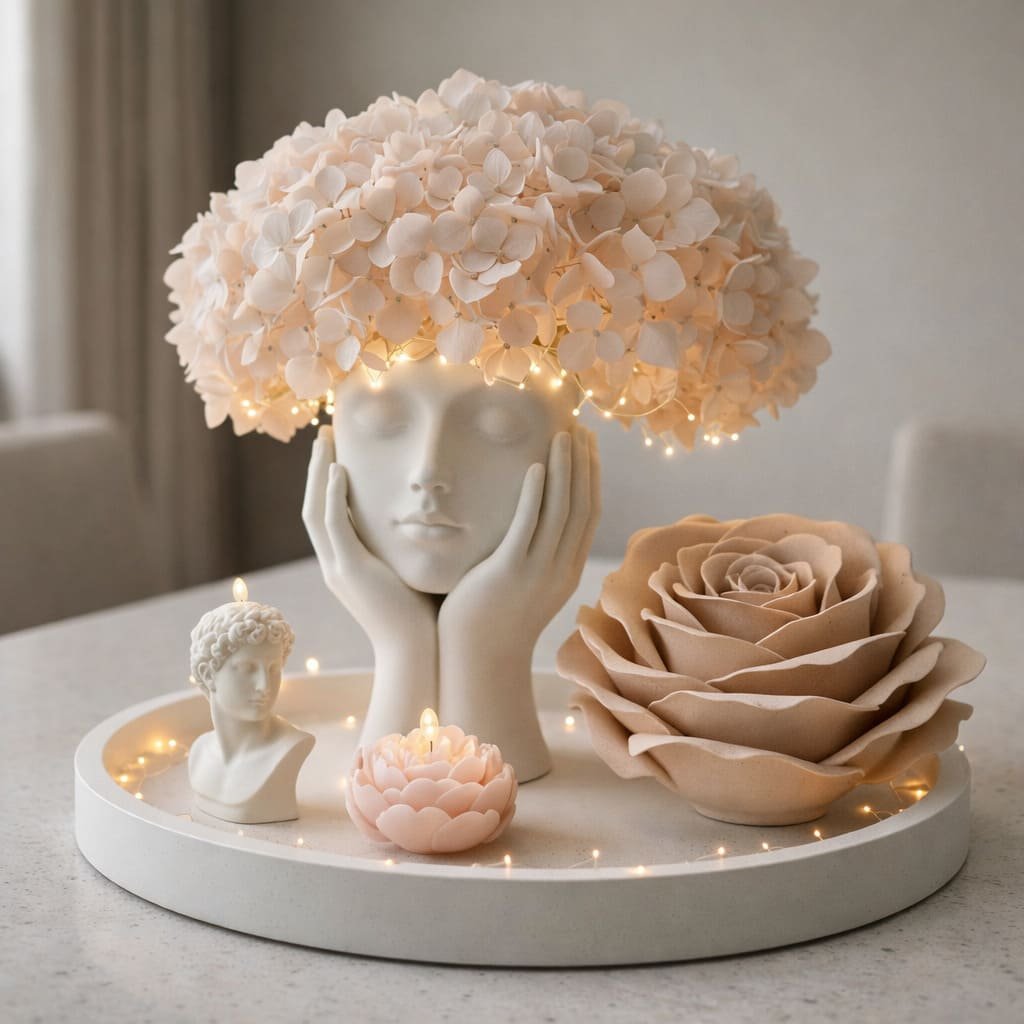 Sculptural Face Vase Floral Glow Centrepiece