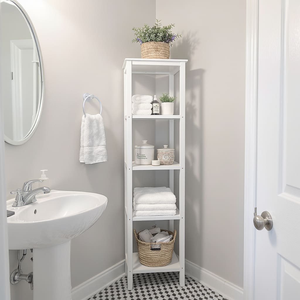 Slim Freestanding Linen Tower Shelf