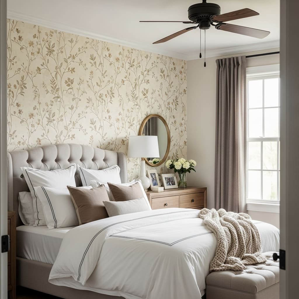 Soft Beige Meadow Vine Bedroom Wallpaper