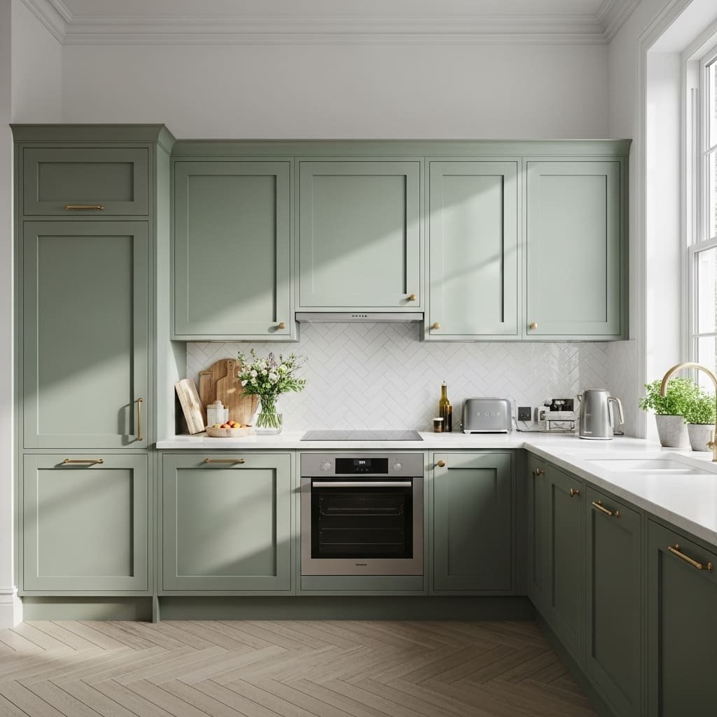 Soft Sage Green Kitchen Cabinets with Classic Charm