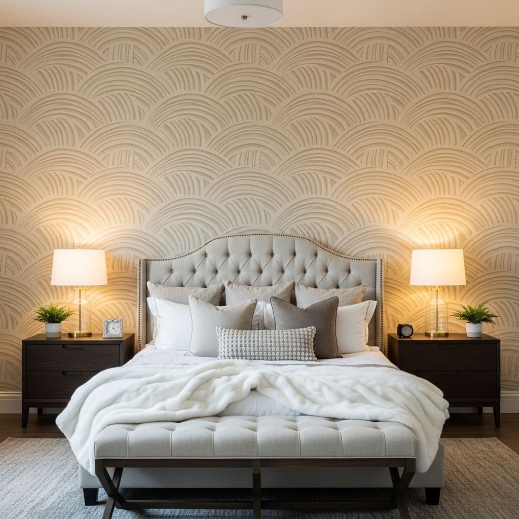 Soft Scallop Texture Neutral Bedroom Wallpaper