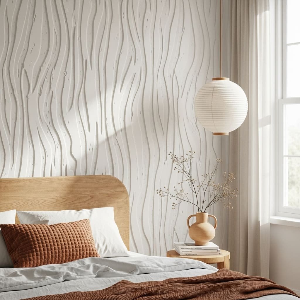 Soft Wave Texture Neutral Bedroom Wallpaper
