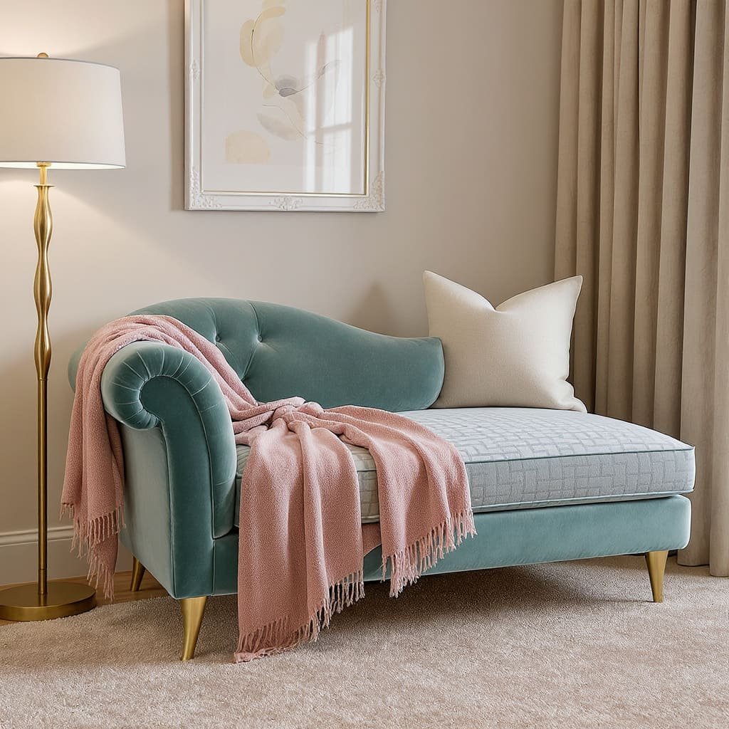 Teal Velvet Bedroom Chaise Lounge