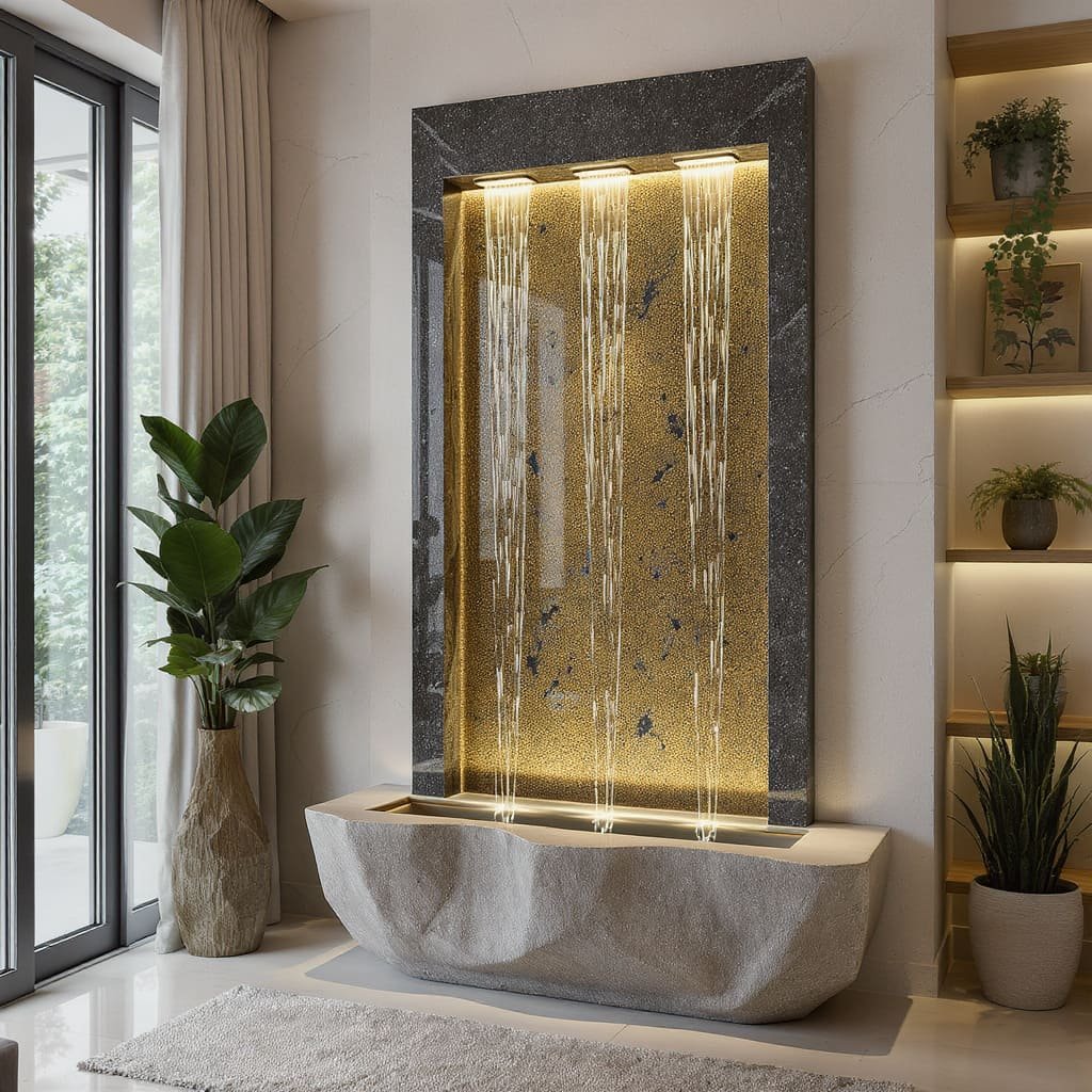 Triple Stream Gold Panel Wall Fountain