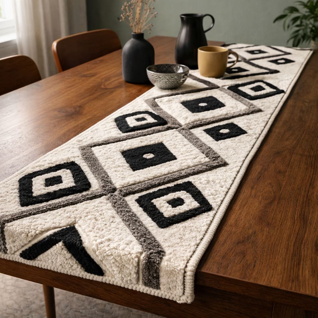 Tufted Geometric Block Table Runner
