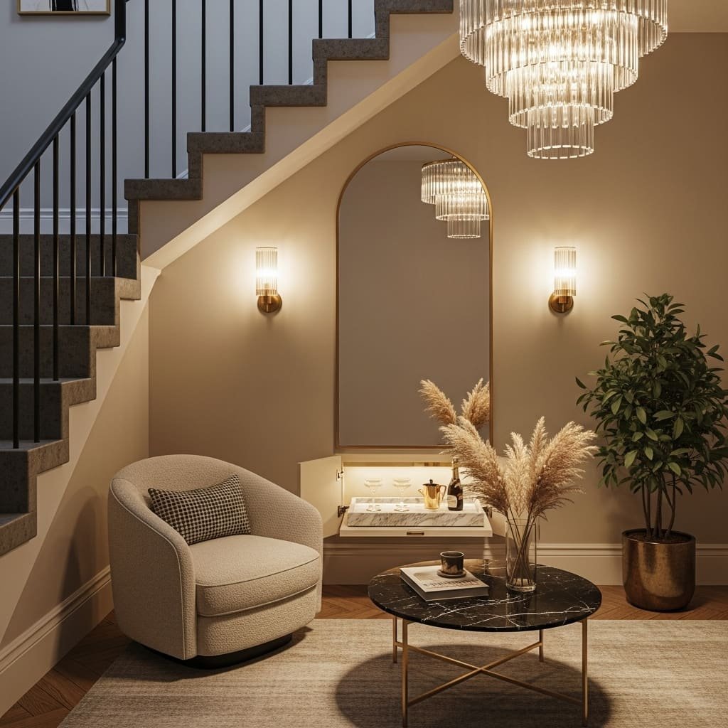 Understairs Glam Lounge With Hidden Mini Bar Drawer