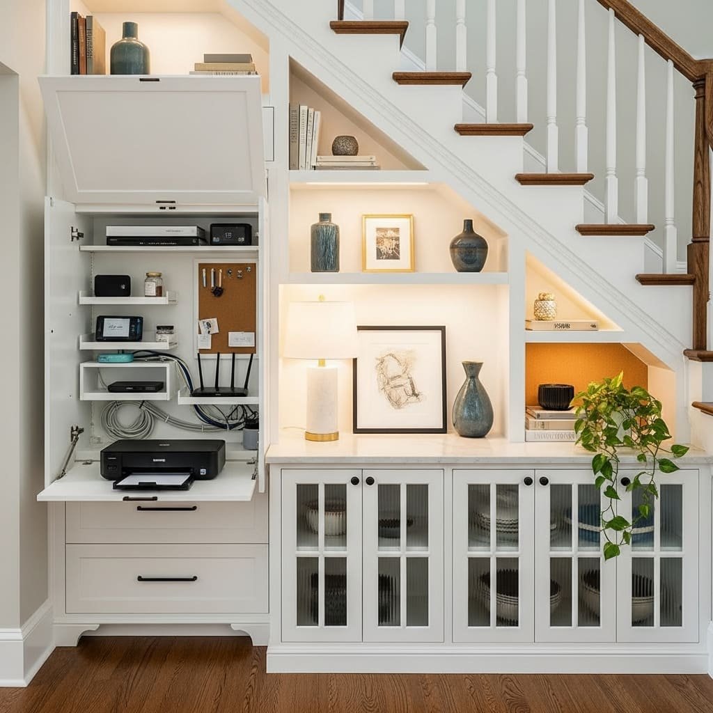 Understairs Hidden Tech Cabinet and Display Storage Built In