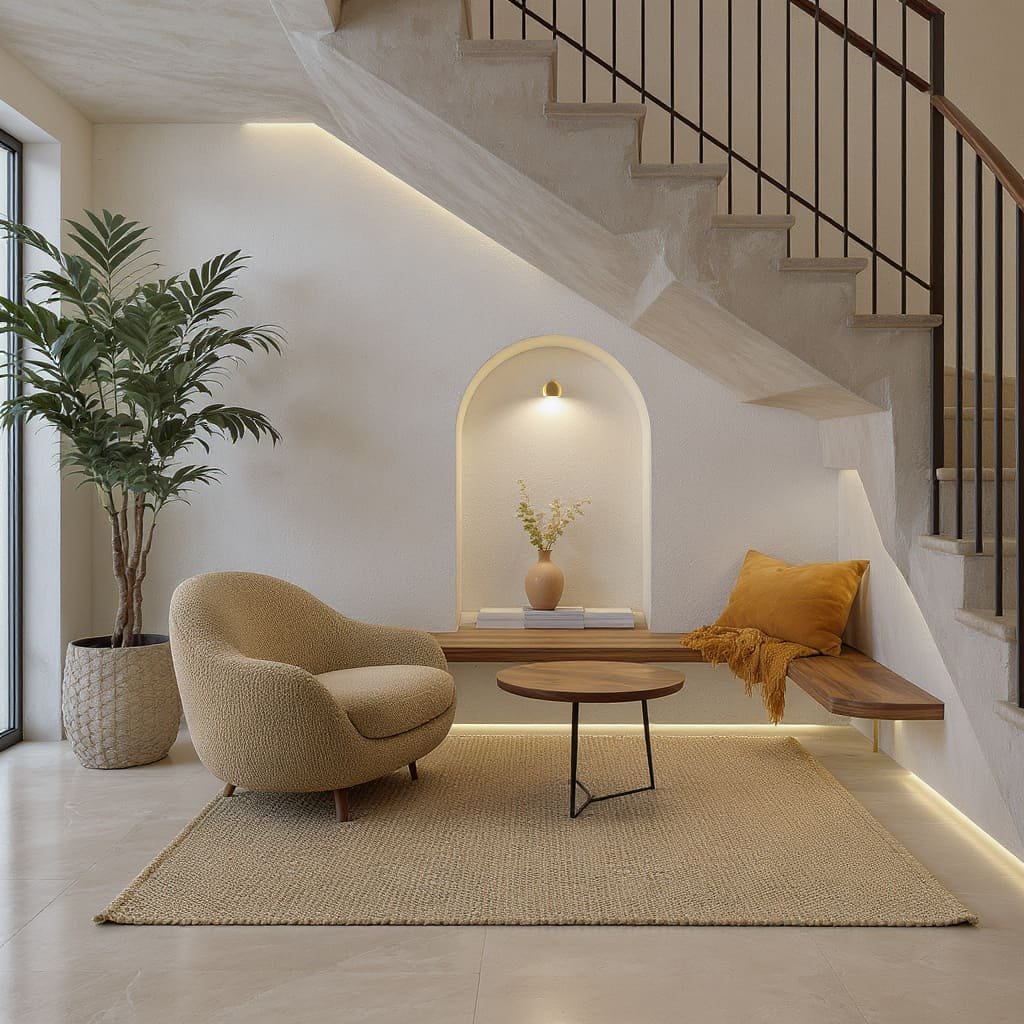 Understairs Lounge Nook With Arched Display Niche