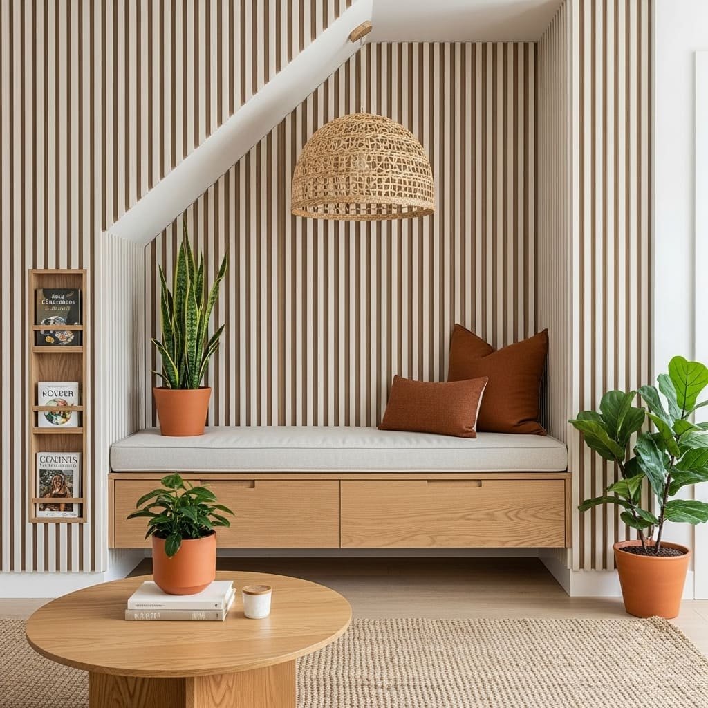 Understairs Slat Wall Reading Bench With Drawer Storage