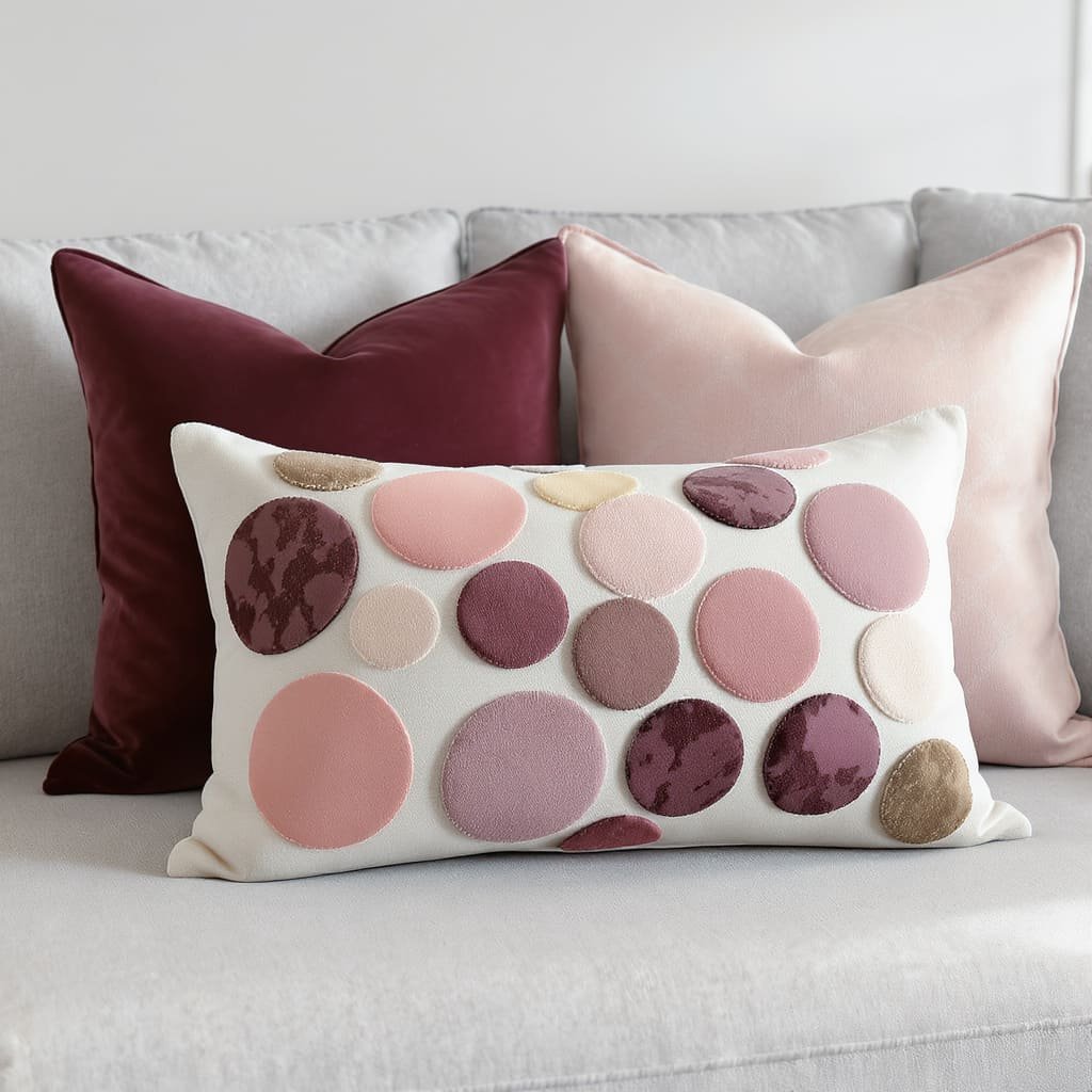 Velvet Dot Appliqué Lumbar Cushion