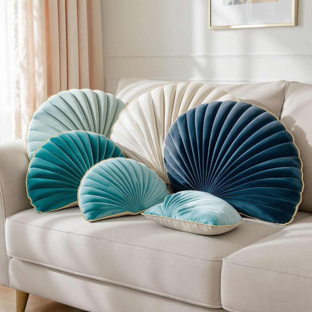 Velvet Seashell Fan Cushion Set