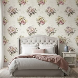 Vintage Peony Bouquet Soft Bedroom Wallpaper