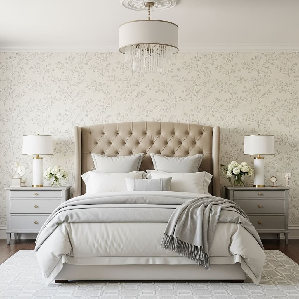 Whisper Botanical Neutral Soft Bedroom Wallpaper