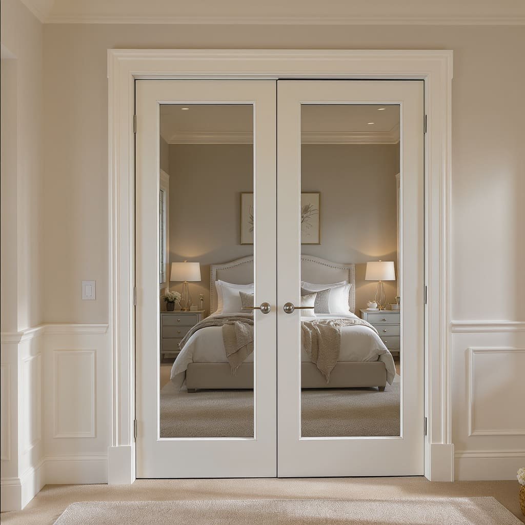 White Framed Glass French Bedroom Doors