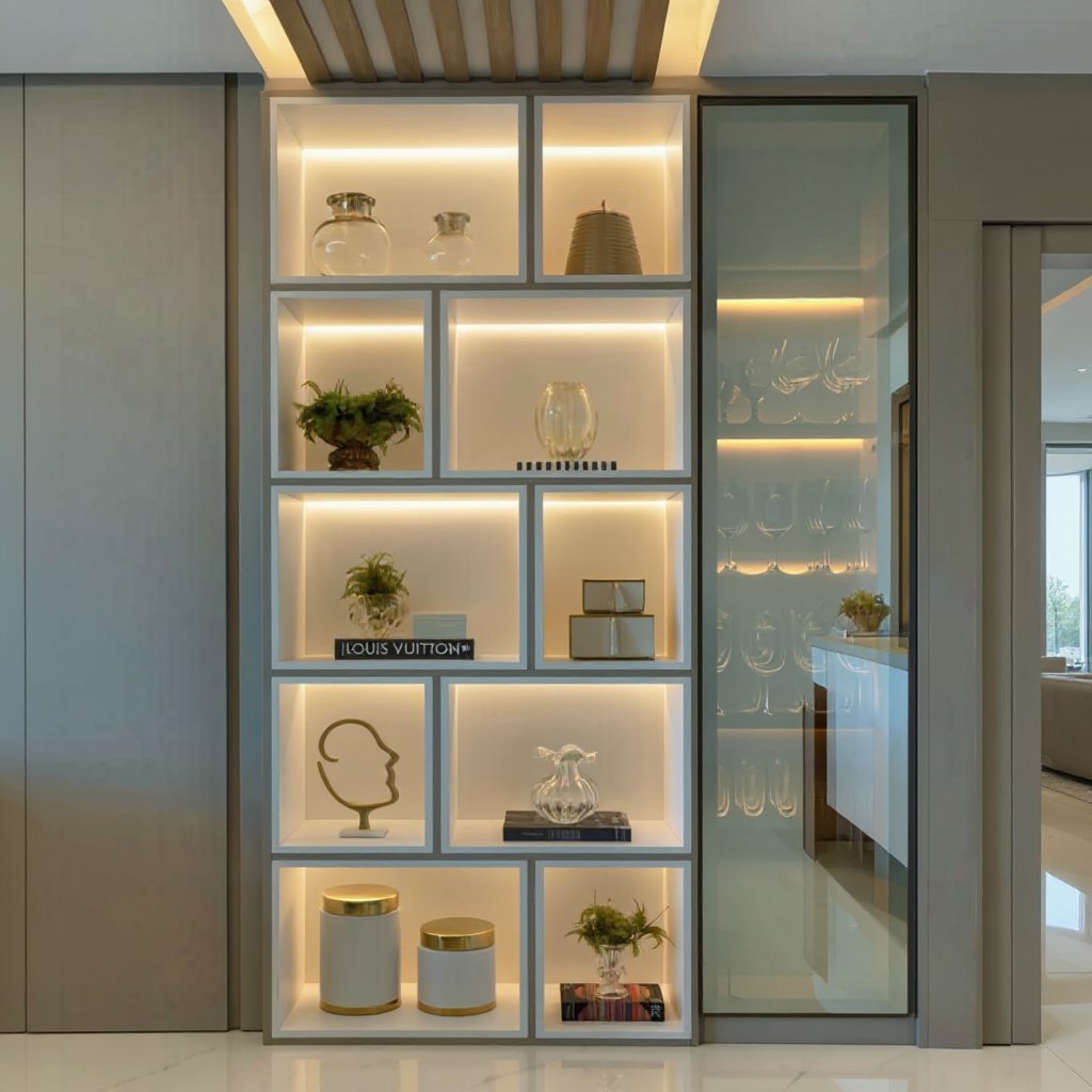 White Modular Cube Wall Showcase With Glass Display