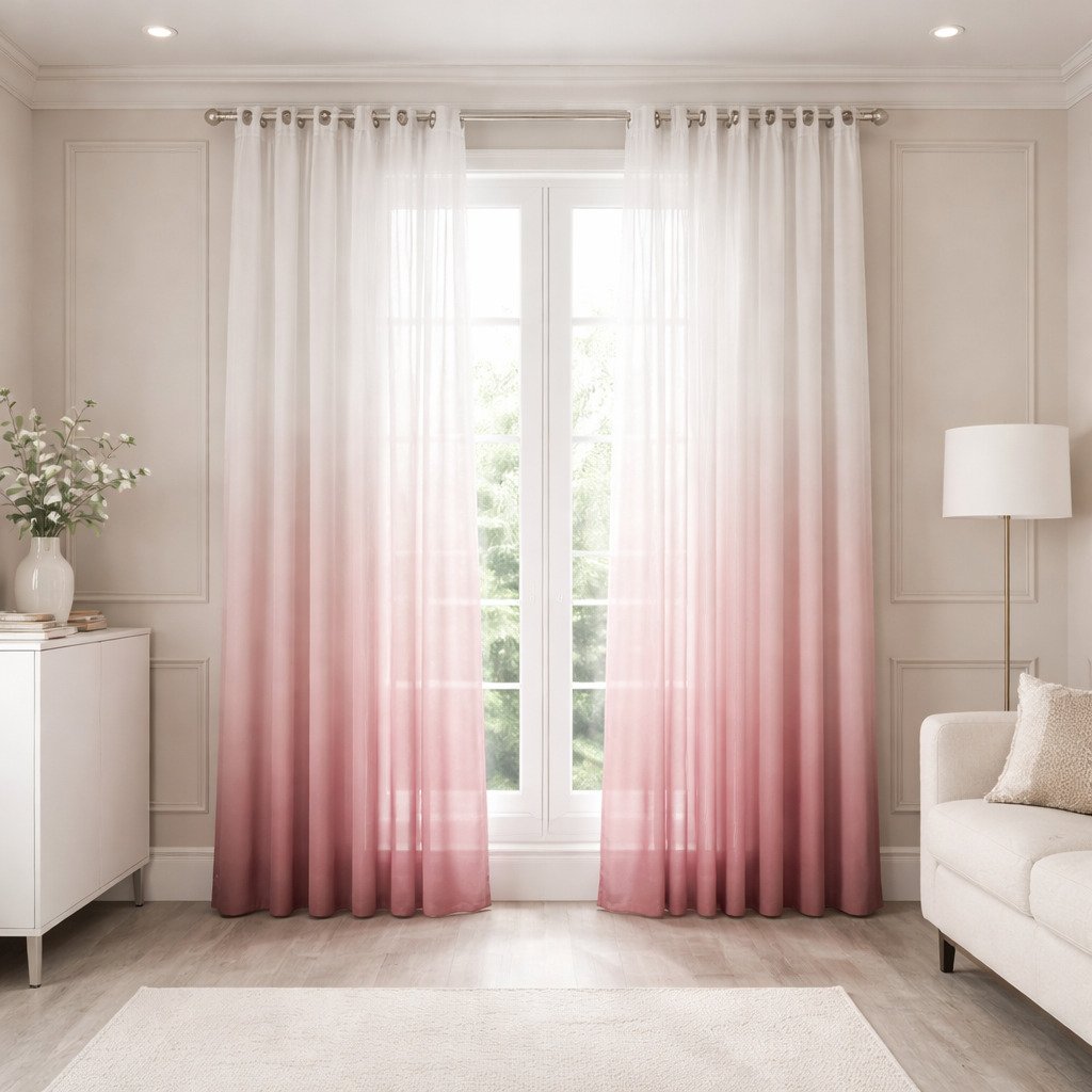 White to Rose Ombre Sheer Curtains
