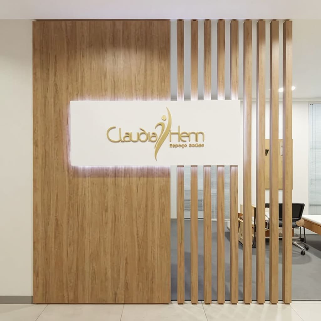 Wood Partition Office Entrance Wall with Backlit Logo Sign