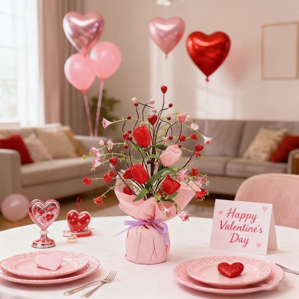 Balloon Backdrop Valentine’s Day Table Decor
