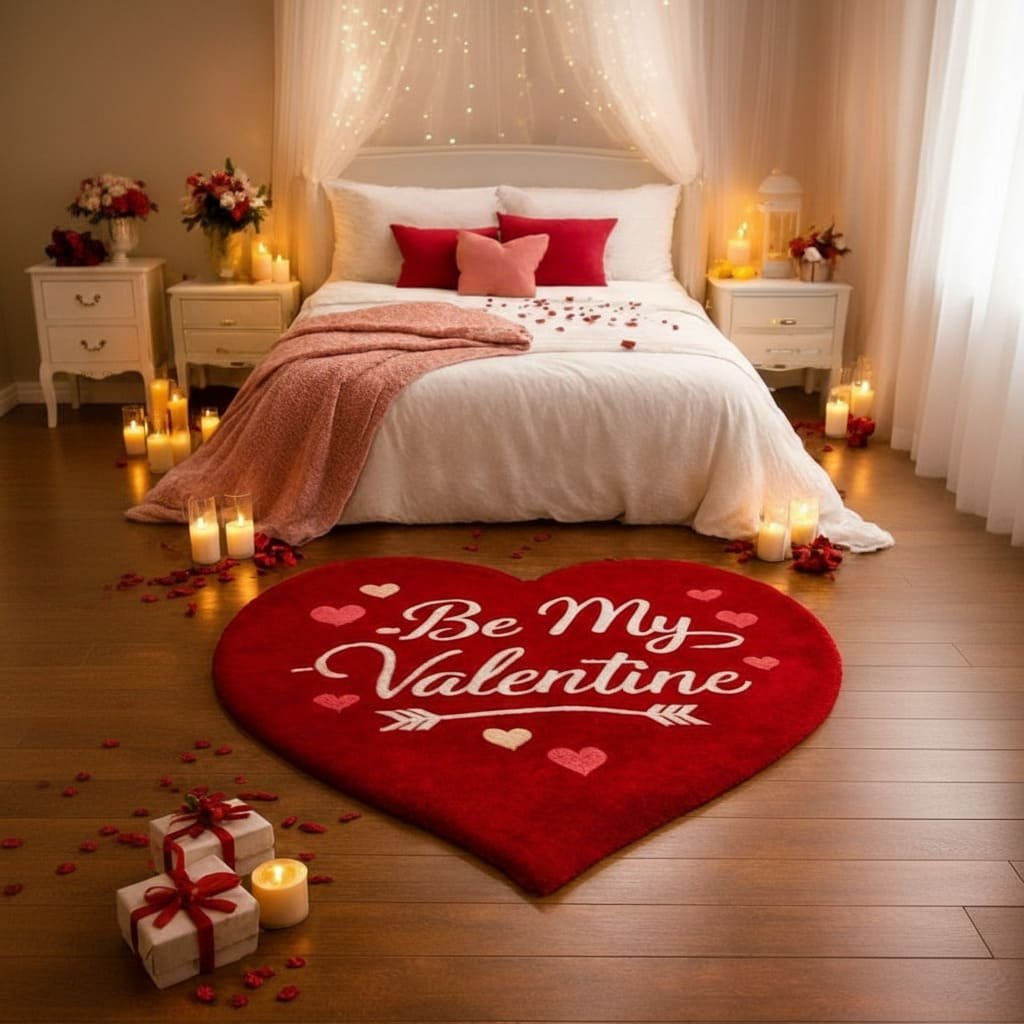 Be My Valentine Heart Rug Setup