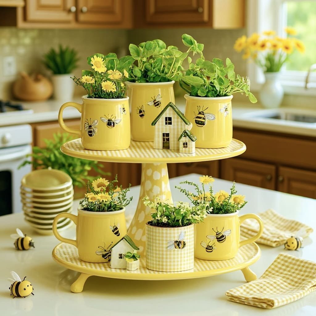 Bee Theme Tiered Tray Spring Kitchen Decor