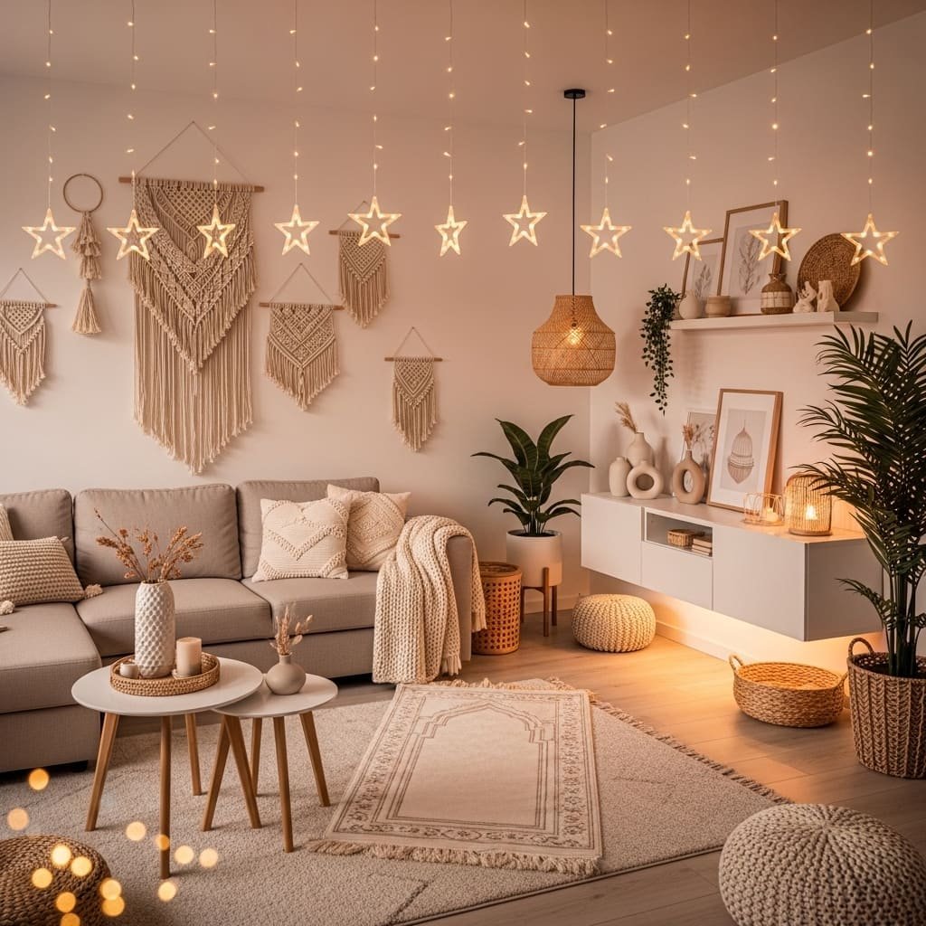 Boho Star Canopy Ramadan Prayer Corner