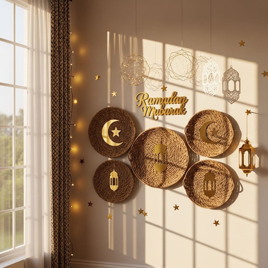 Boho Woven Basket Ramadan Wall Display